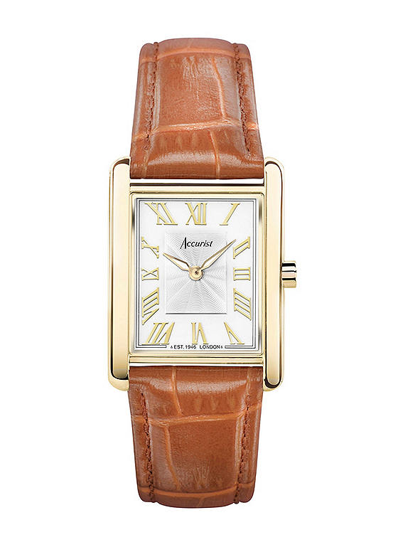Accurist Ladies Rectangle Tan Leather Strap 26mm Watch