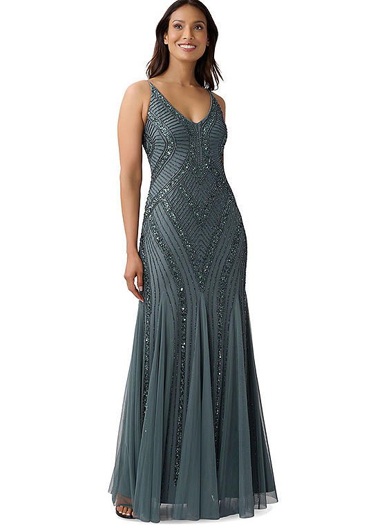 Adrianna Papell Beaded Tank Gown With Godets | Kaleidoscope