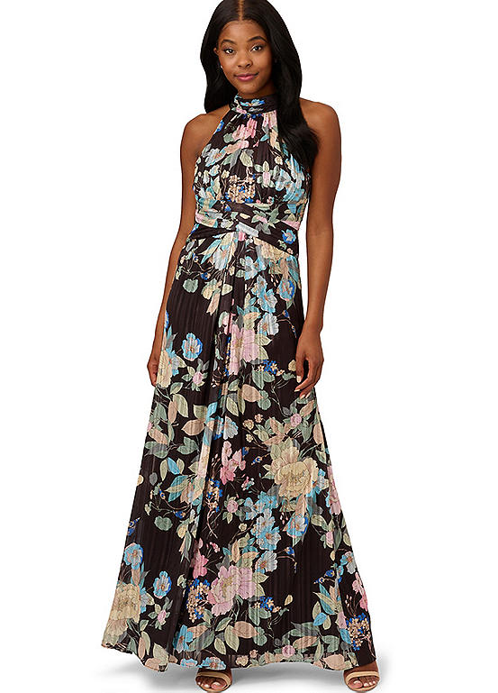 Adrianna Papell Chiffon Printed Halter Gown | Kaleidoscope