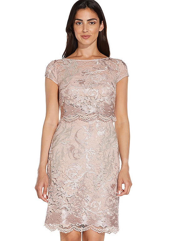 Adrianna Papell Embroidered Lace Popover Dress | Kaleidoscope