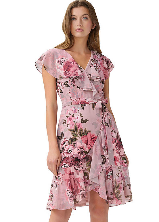 Adrianna Papell Floral Printed Wrap Dress Kaleidoscope 7872