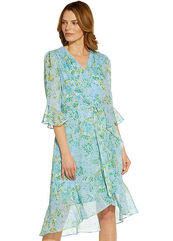 Adrianna Papell Floral Ruffle Faux Wrap Dress | Kaleidoscope