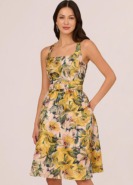 Adrianna Papell Jacquard Midi Dress | Kaleidoscope