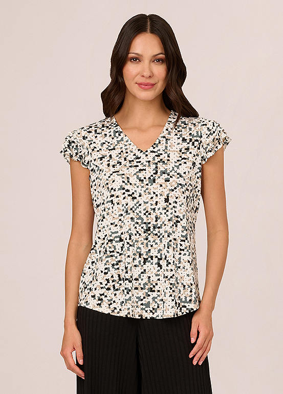Adrianna Papell Print Layer Ruffle Sleeve Top