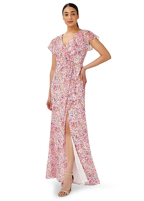 Adrianna Papell Printed Chiffon Surplice Gown