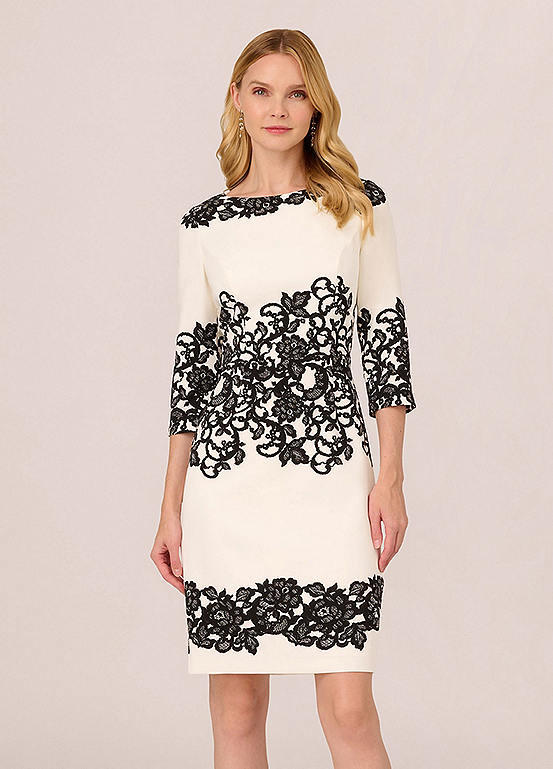 Adrianna Papell Scroll Lace Short Dress