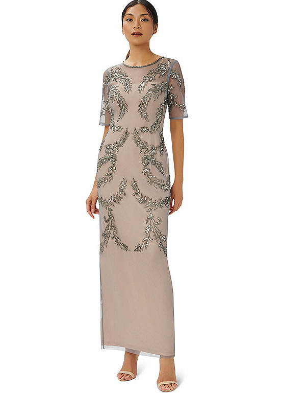 Adrianna Papell Studio Beaded Elbow Sleeve Gown Kaleidoscope