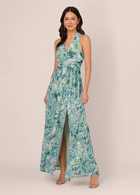 Adrianna Papell Tropical Print Chiffon Maxi Dress