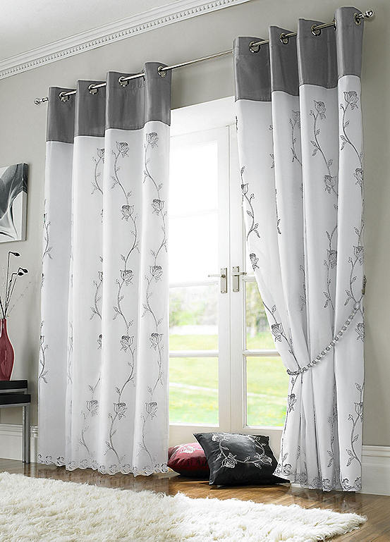 Alan Symonds Tahiti Embroidered Pair of Lined Pencil Pleat Curtains
