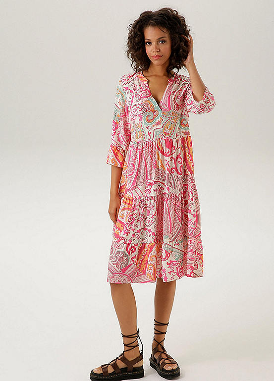 Aniston Paisley Print V-Neck Tunic Dress