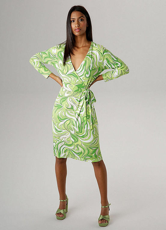 Aniston Swirl Print Side Tie Jersey Dress