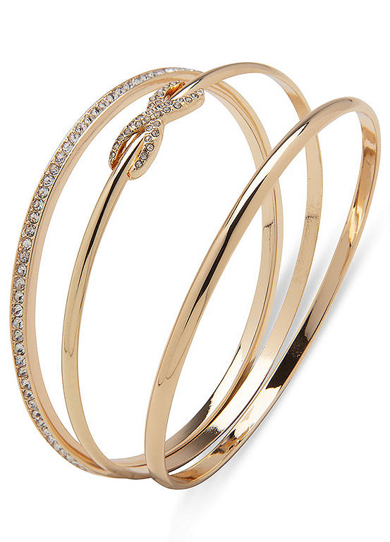 Anne Klein Trio Infinity Knot Bangle in Gold Tone & Crystal