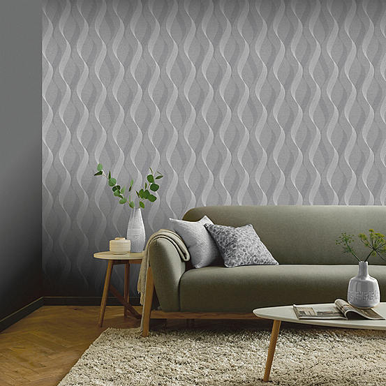 Arthouse Luxe Ribbon Charcoal/Silver Wallpaper Kaleidoscope