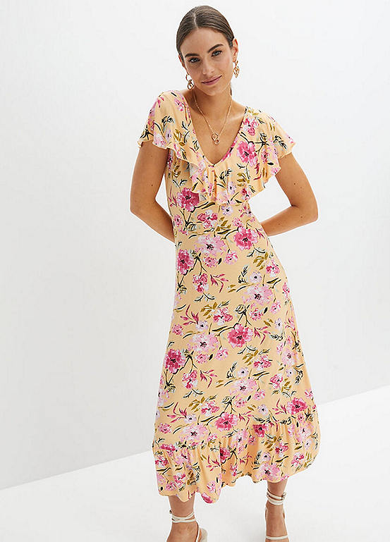 bonprix Flounced Floral Print Midi Dress