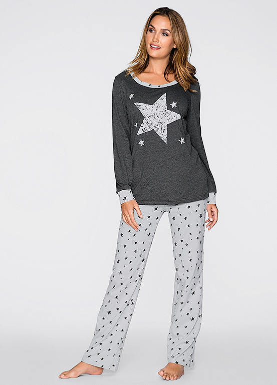bonprix Star Print Long Sleeve Pyjamas