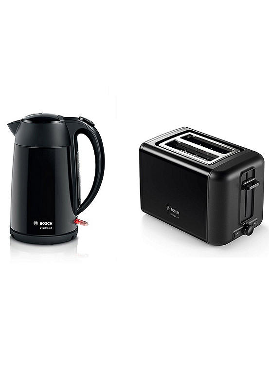Bosch DesignLine Kettle & 2 Slice Toaster Set Black Kaleidoscope
