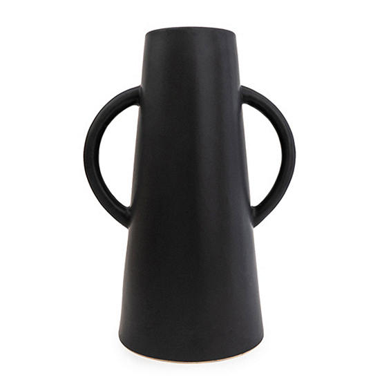 Candlelight Matt Black Conical Vase with Handles