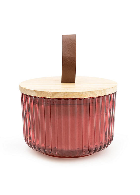 Candlelight Pomegranate & Cassis Scent 9cm Ridged Glass Candle with Wooden Lid