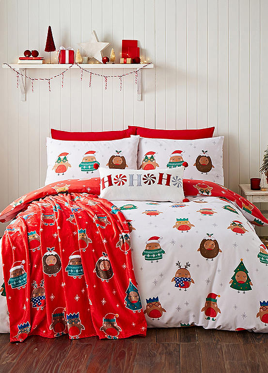 Catherine Lansfield Christmas Party Robins Duvet Cover Set 