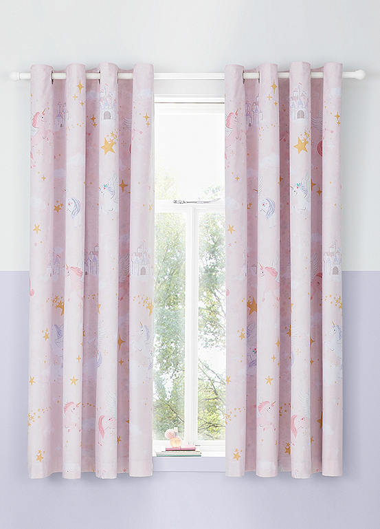 Catherine Lansfield Fairytale Unicorn Pair of Lined Eyelet Curtains