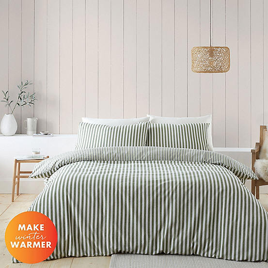 Catherine Lansfield Green Stripe Brushed Cotton Duvet Cover Set