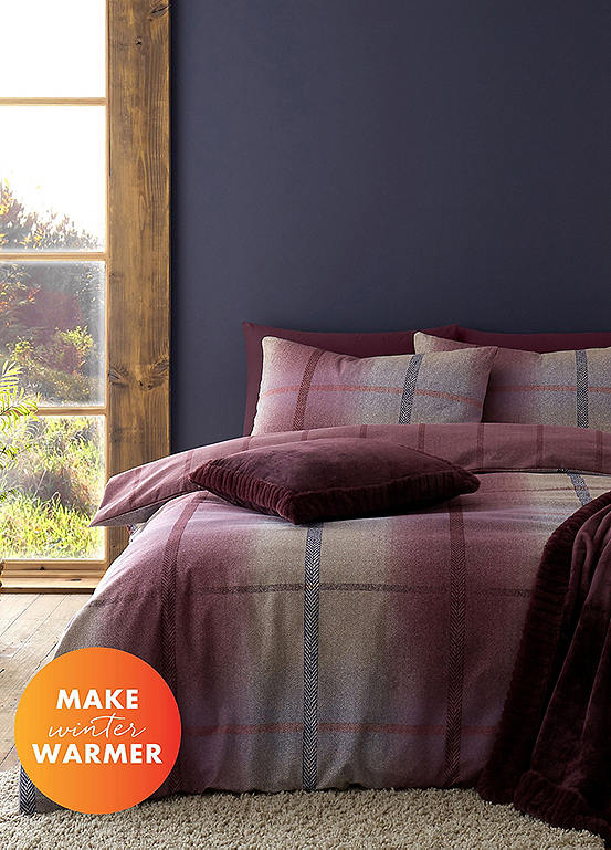 Catherine Lansfield Melrose Plum Brushed Cotton Duvet Cover Set
