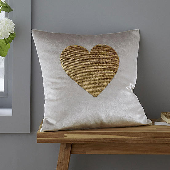 Catherine Lansfield Sequin Heart Filled Cushion