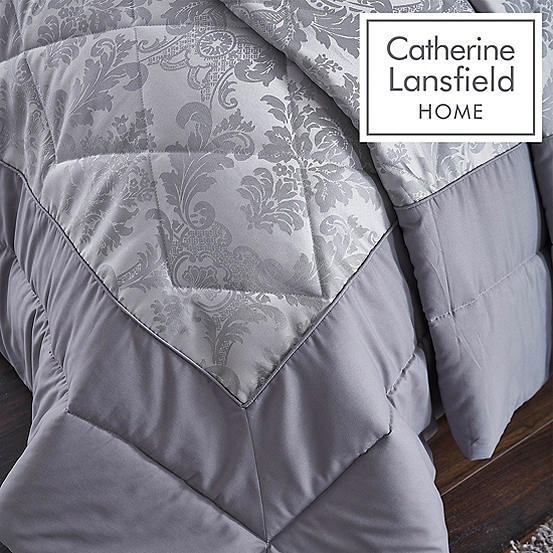 Catherine Lansfield Silver Damask Jacquard Bedspread & Pillowsham Pair