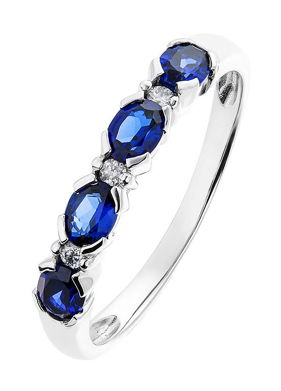 Colour Collection 9ct White Gold Created Sapphire and Diamond Ring