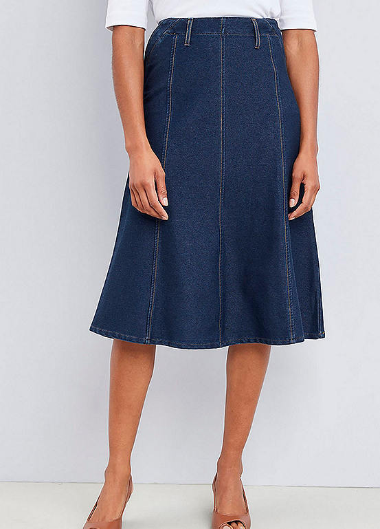 Cotton Traders Jersey Denim Pull-On Midi Skirt | Kaleidoscope
