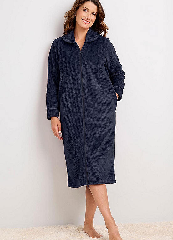Slenderella luxury zip fastening dressing gown blue mcelhinneys