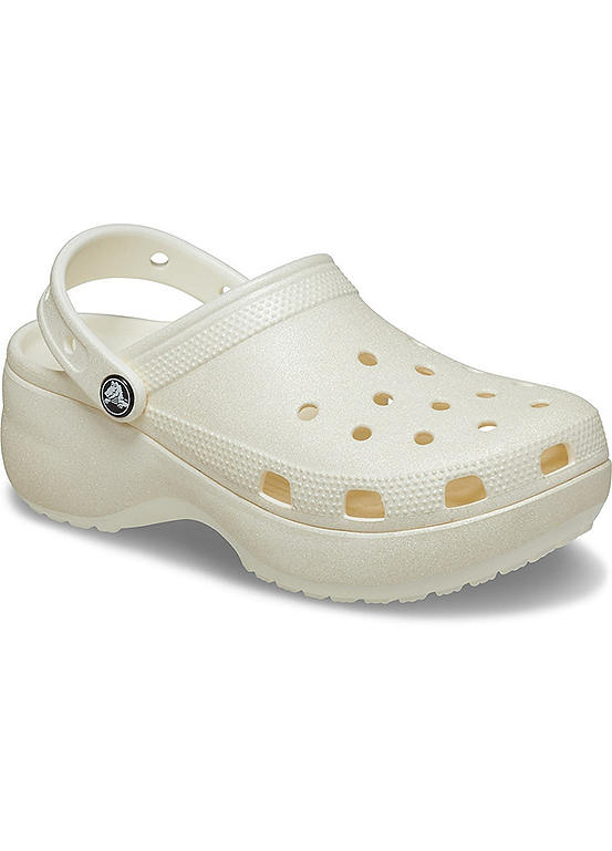 Crocs White Classic Platform Glitter Clogs
