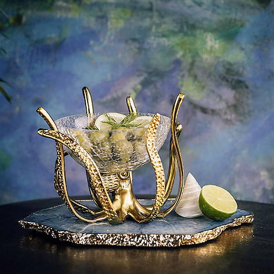 Culinary Concepts Mini Octopus Stand & Crackle Glass Bowl - Gold