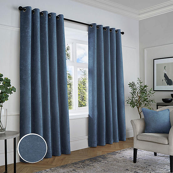 Curtina Textured Chenille Pair of Lined Eyelet Curtains