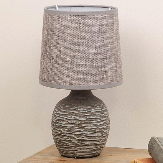 Dark Grey Textured Cement Finish Lamp with Grey Linen Shade