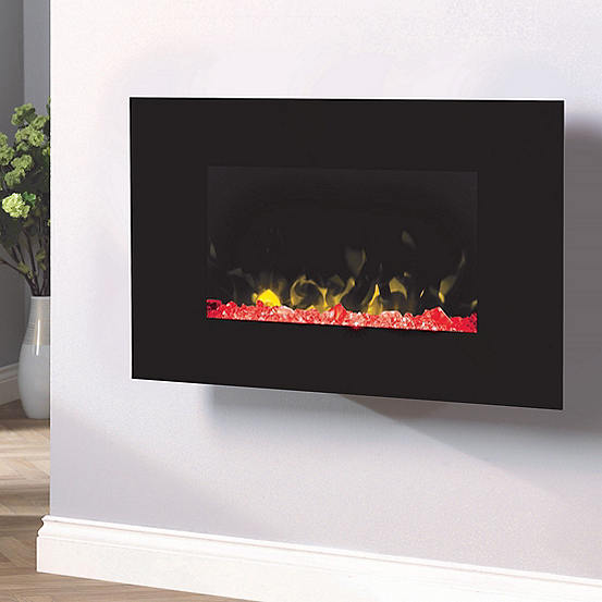 Dimplex Toluca Optiflame Black Glass Wall Fire with Colour Changing Fuel Bed