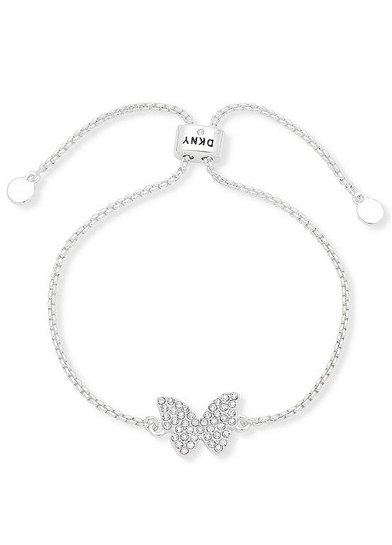 DKNY Pave Crystal Butterfly Slider Bracelet in Silver Tone
