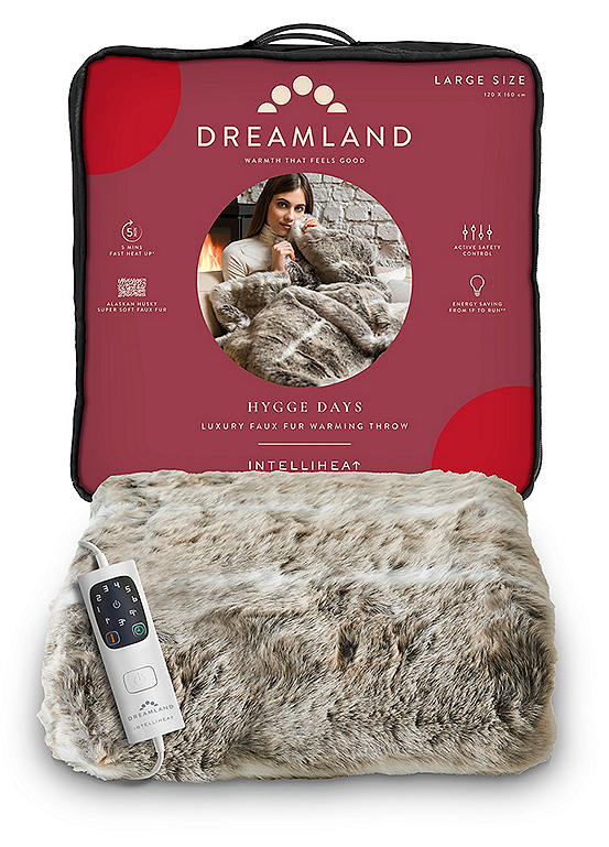 Dreamland Heated Faux Fur Alaskan Husky Throw Kaleidoscope