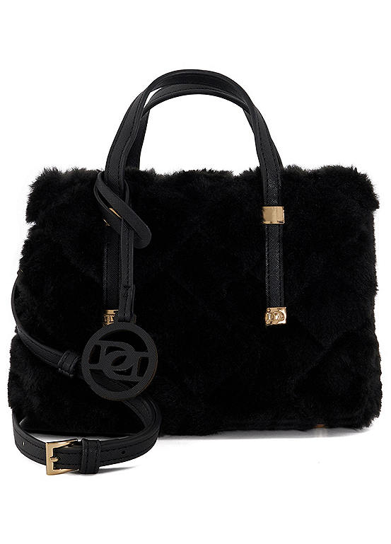 Dune London Duffies Black Faux Fur Tote Bag Kaleidoscope