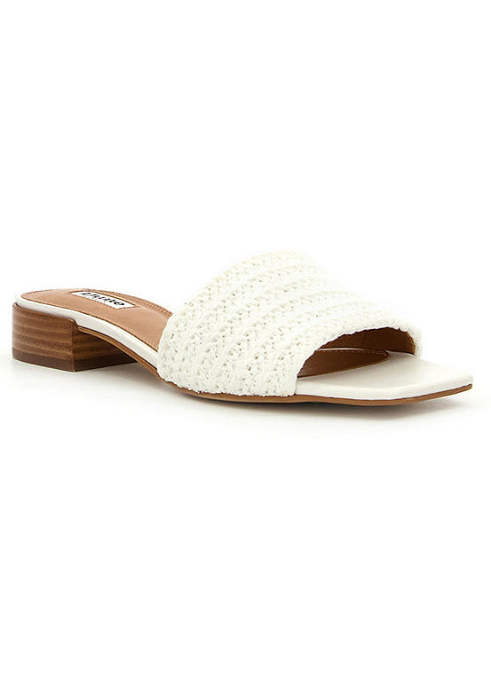 Dune London Lilley White Crochet Flat Mule Sandals