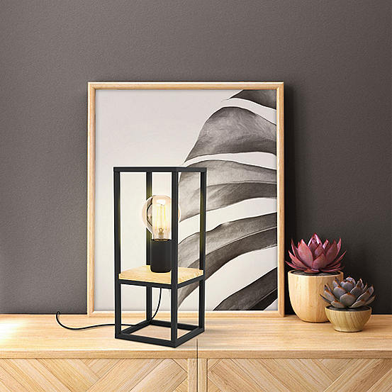 EGLO Libertad 1 Light Caged Black And Wooden Table Lamp