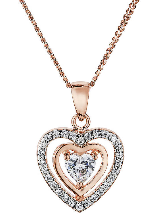 Emily & Ophelia Rose Gold & Sterling Silver Cubic Zirconia Heart Pendant Necklace