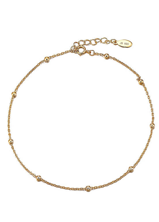 For You Collection 18ct Gold Plated Sterling Silver Curb Chain Large Bead Adjustable Anklet