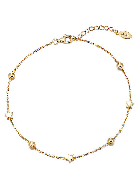 For You Collection 18ct Gold Plated Sterling Silver Floating Star & Bead Adjustable Anklet