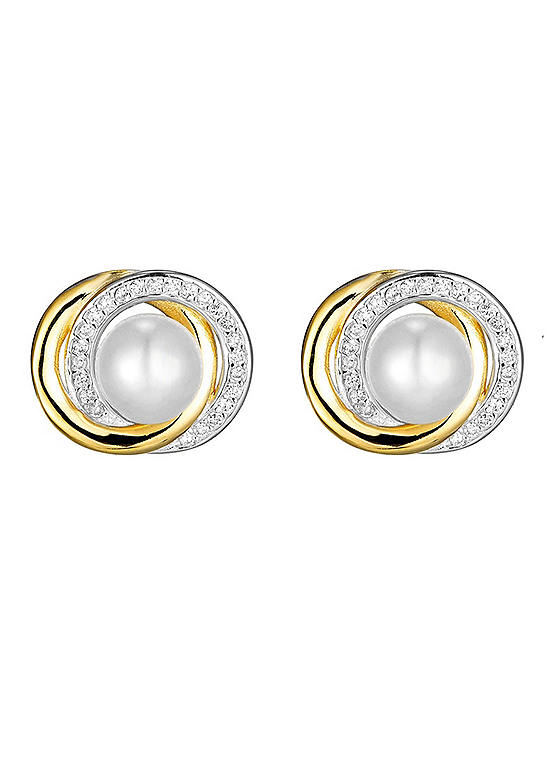For You Collection 18ct Gold Plated Sterling Silver Two-Tone Infinity Pearl Stud Earrings