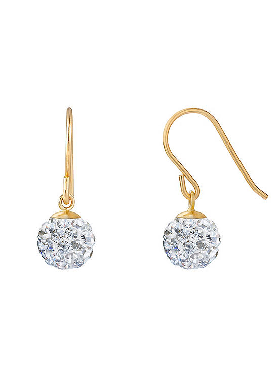 For You Collection 9ct Solid Gold 6mm Crystal Glitterball Hook Drop Earrings