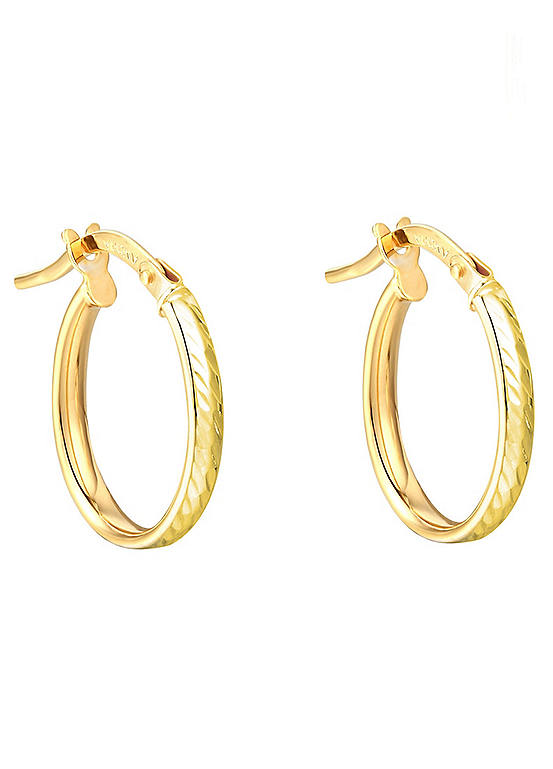 For You Collection 9ct Solid Gold Diamond Cut 17mm Oval Creole Tube Hoop Earrings