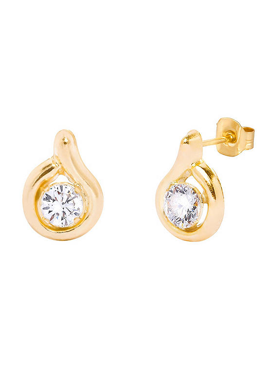 For You Collection 9ct Solid Gold Teardrop Cubic Zirconia Stud Earrings