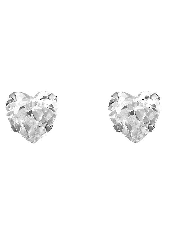 For You Collection 9ct Solid White Gold 5mm Heart Cubic Zirconia Stud Earrings