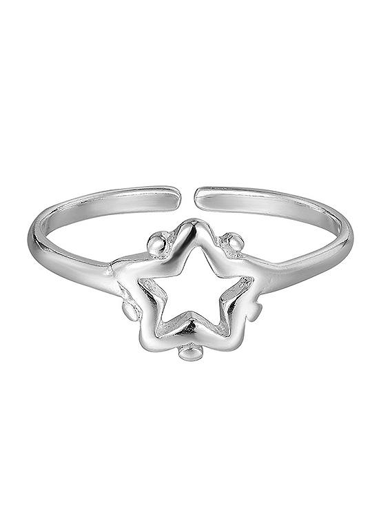 For You Collection Sterling Silver Adjustable Hollow Star Toe Ring